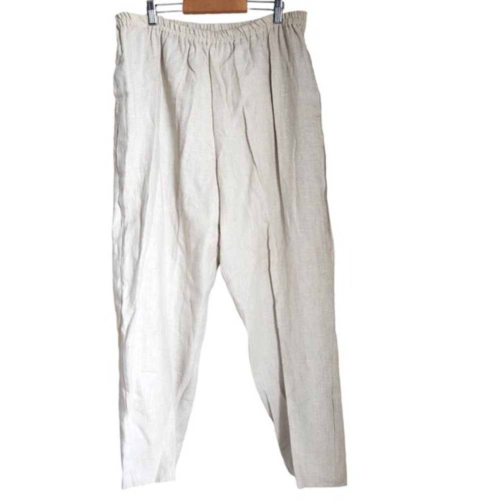 Vtg‎ Molato 100% Linen Pull On Pants Women's M (33x28") Beige Pockets Lagenlook